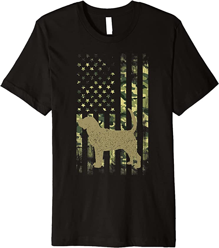 Vintage Hunting Dog Camouflage American Camo Flag Bloodhound Premium T-Shirt