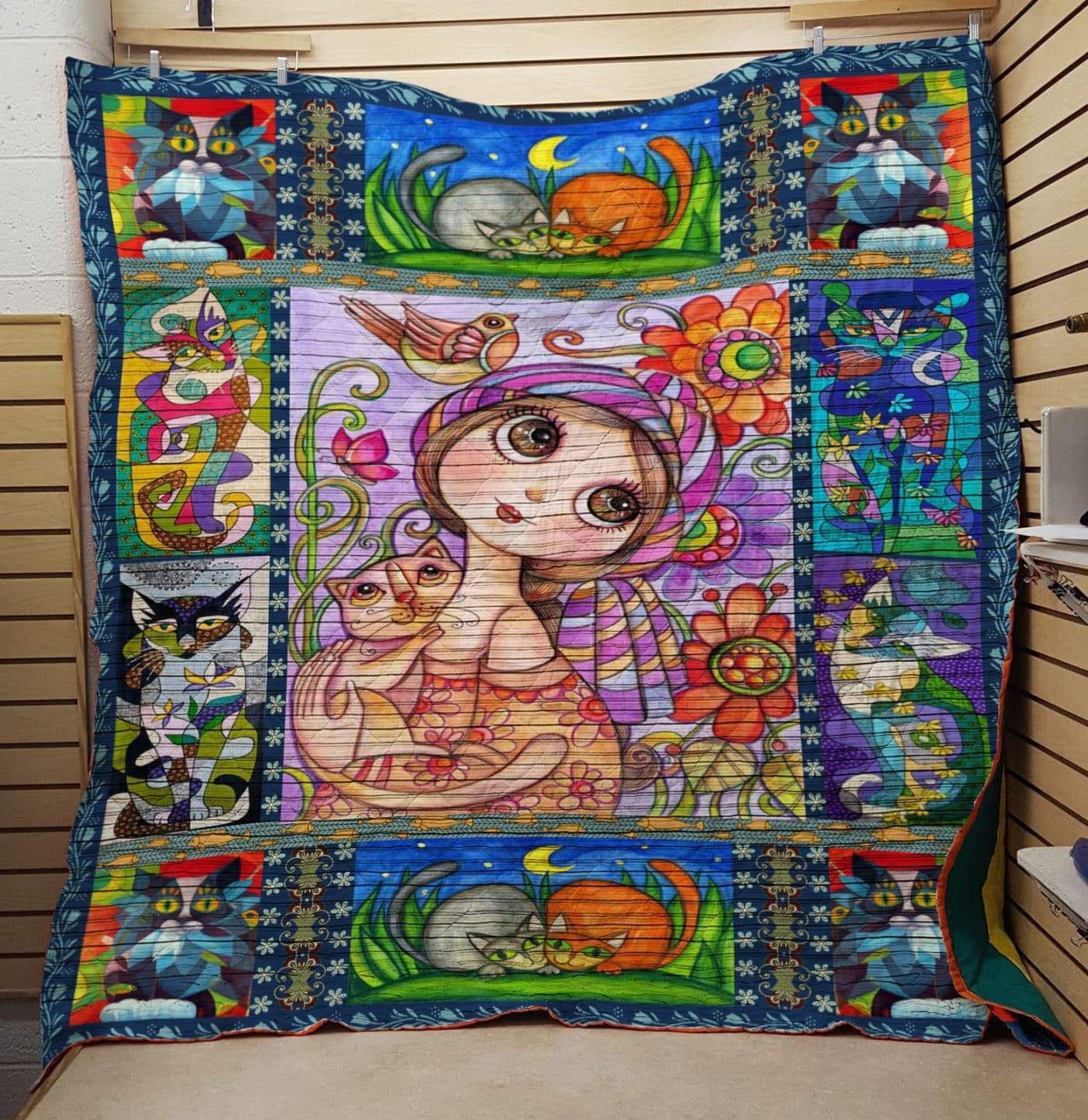 Girl and cat 3D Quilt Blanket HGM8