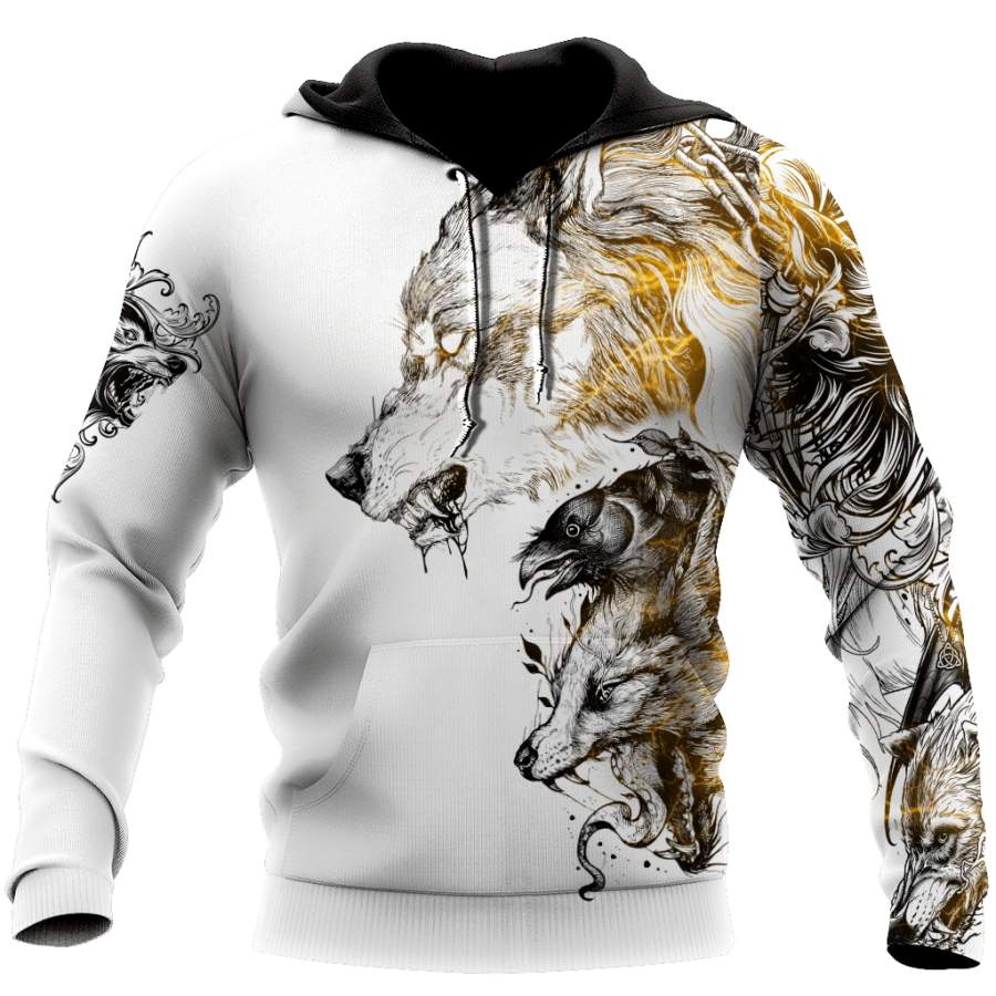 Wolf Tattoo II 3D Over Printed Unisex Hoodie-ML