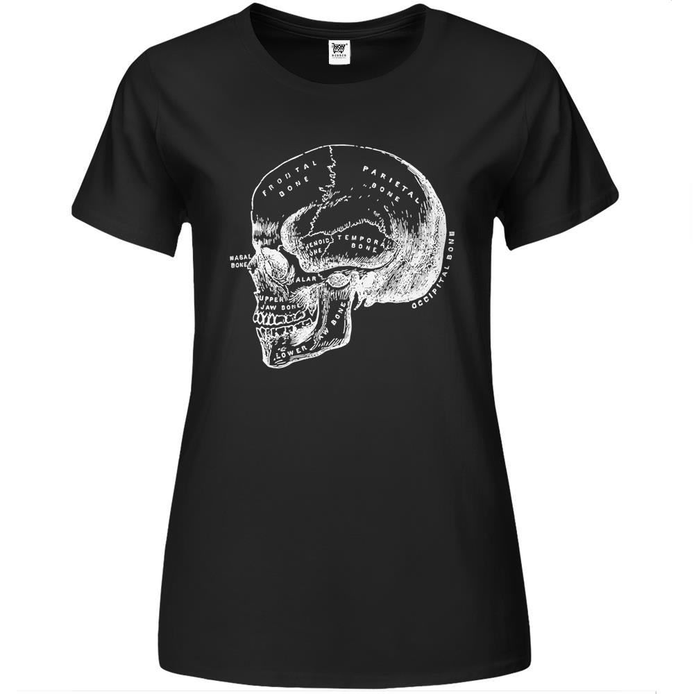 Vintage Anatomy Skull T-Shirt Skeleton Diagram Graphic Tee Premium Womens T Shirts