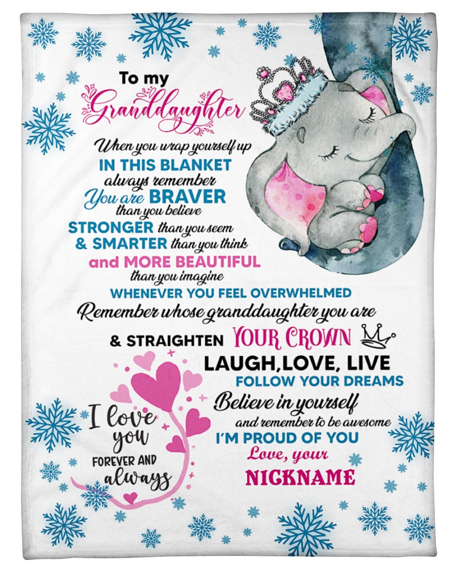 Tmarc Tee Personalized Granddaughter Gift Pink Elephant Crown – Fleece Blanket