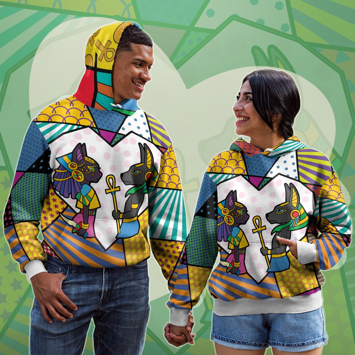 Eternal Love Anubis & Bastet Couple All-Over Hoodies