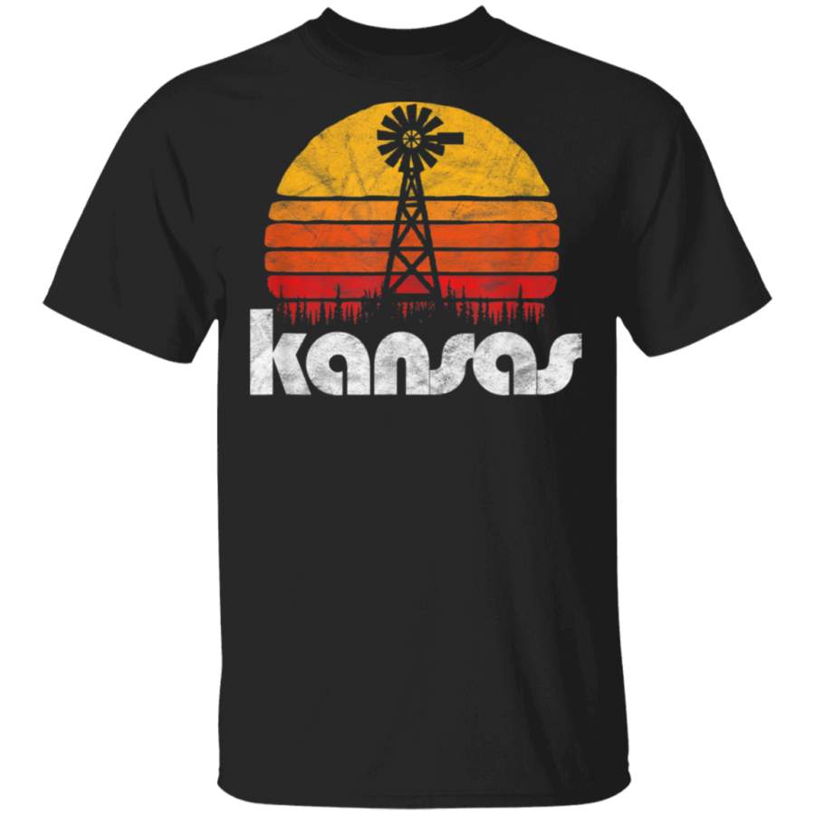 Vintage Kansas Distressed 80s Sun  Windmill Graphic TShirt Kansas City Football T-Shirt