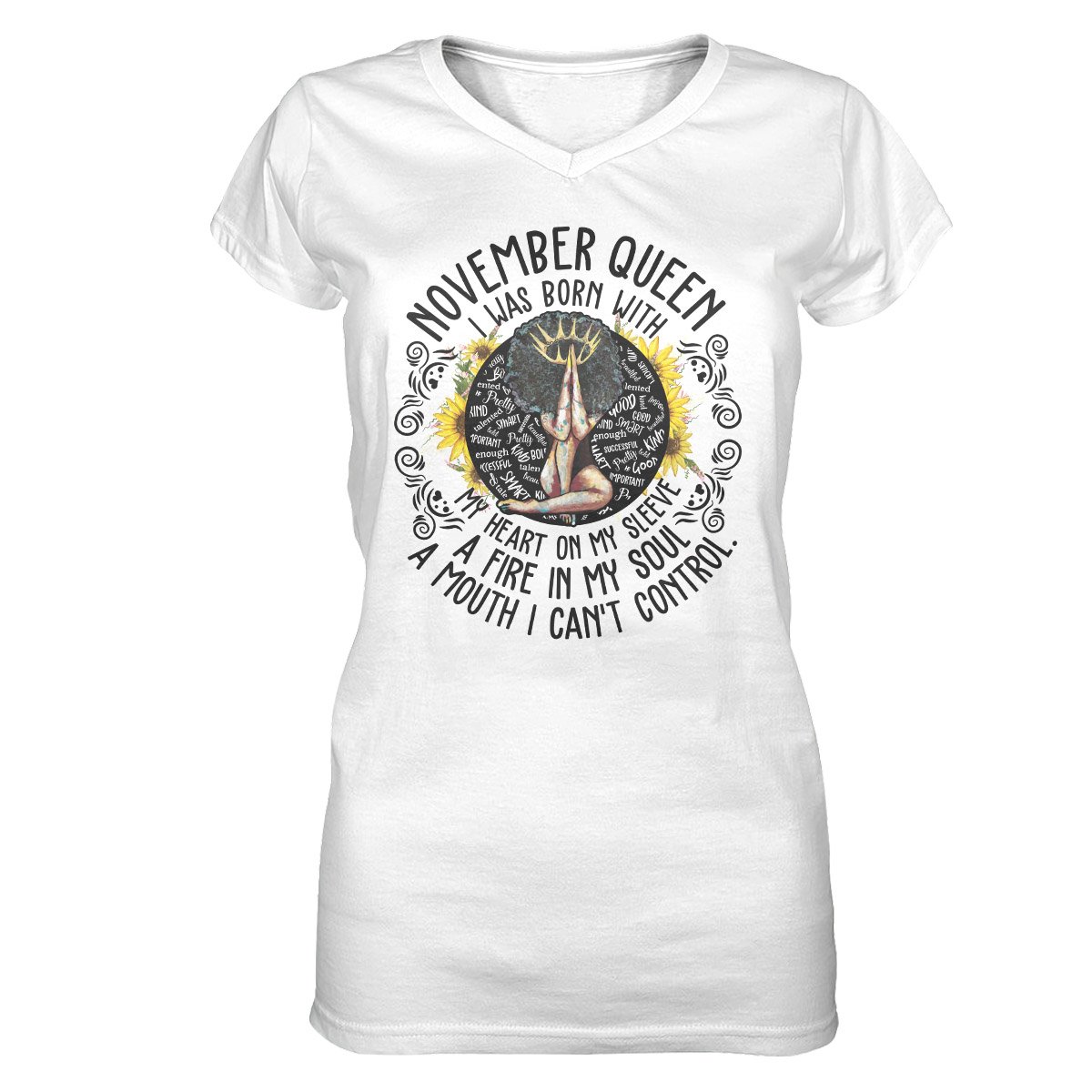 November Black Queen My Heart On My Sleeve Ez07 2809 Women V-Neck T-Shirt