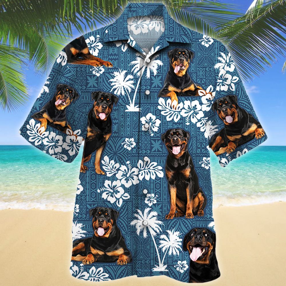 Rottweiler Dog Blue Tribal Pattern Hawaiian Shirt Ha65457