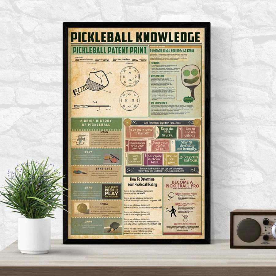 Wozoro Unframed Poster Pickleball Knowledge Size 11×17, 16×24, 24×36 inch