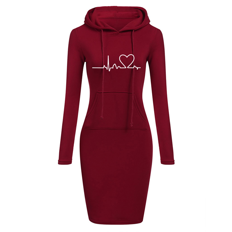 2020 Fashion Autumn Winter Plus Size Hooded Dresses For Women Pocket Sweatshirts Casual Dress Solid Color Long Sleeve Vestido alx