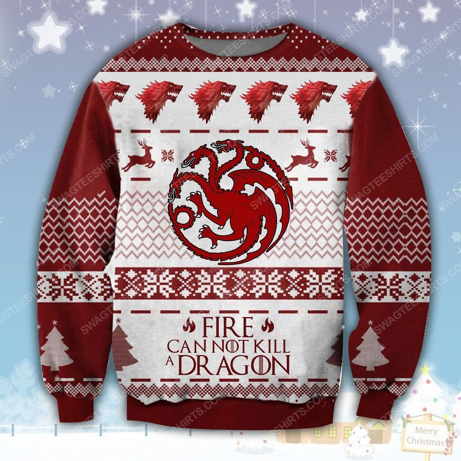 [Special Edition] Game Of Thrones Fire Cannot Kill A Dragon Ugly Christmas Sweater – Maria