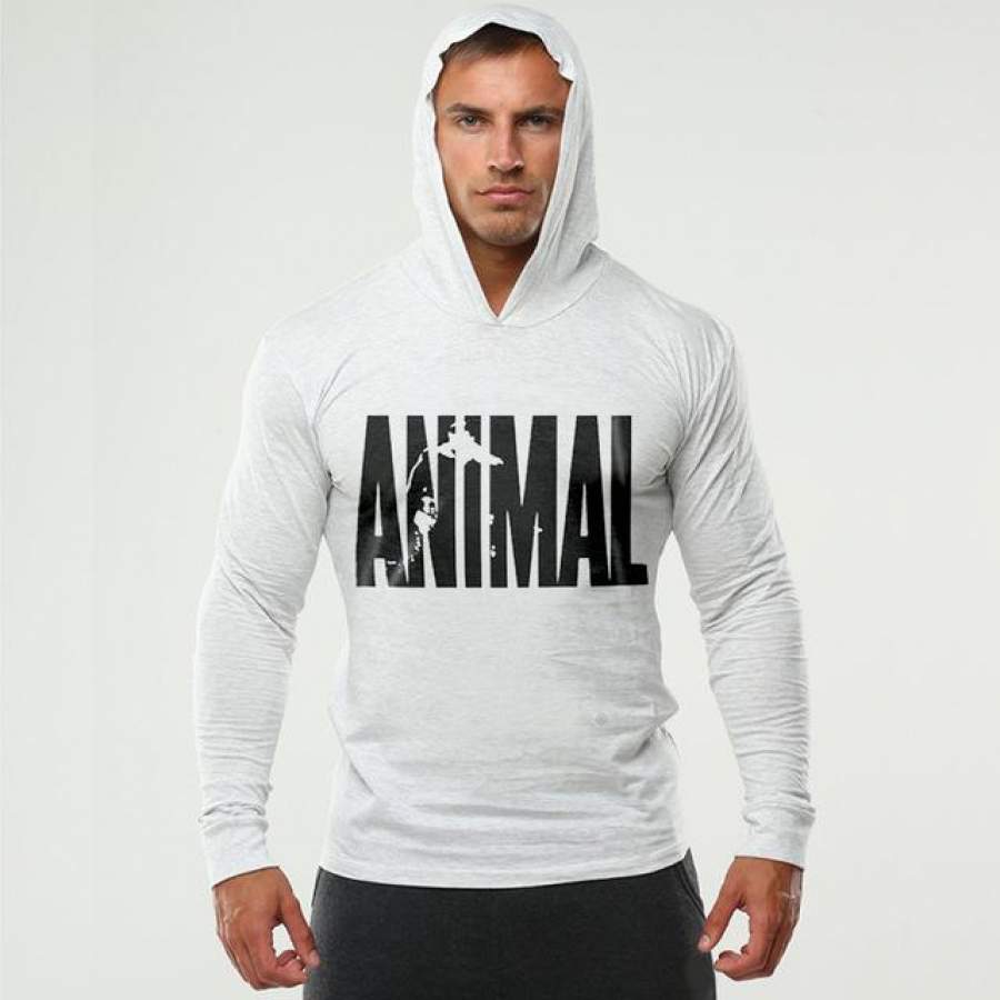 ANIMAL printed Long Sleeve Slim Fit Hooded T Shirt Men Cotton Tee Shirt Bodybuilding and Fitness Sport wear T Shirt