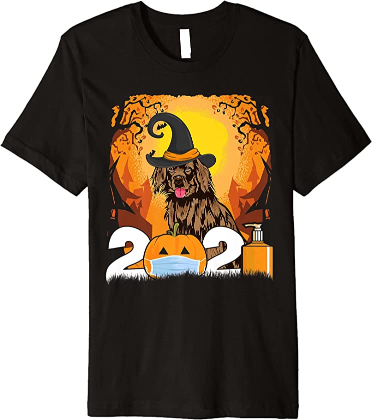 Dog Newfoundland Witch Hat Funny Halloween 2021 Puppy Lover Premium T-Shirt