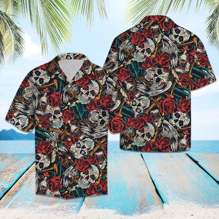 Rose Sugar Skull Hawaiian Shirt Ha15437