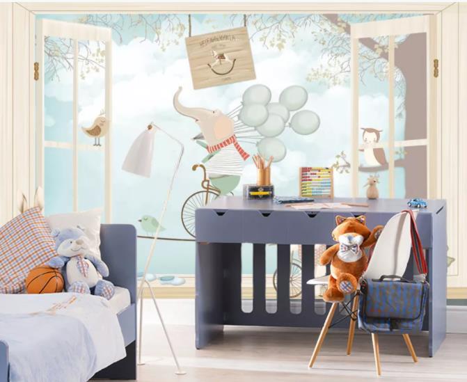 3D Cartoon Elephant Balloon Wall Mural Wallpaper 231