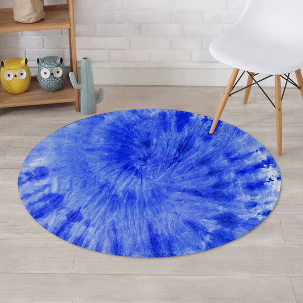 Blue Tie Dye Print Round Rug