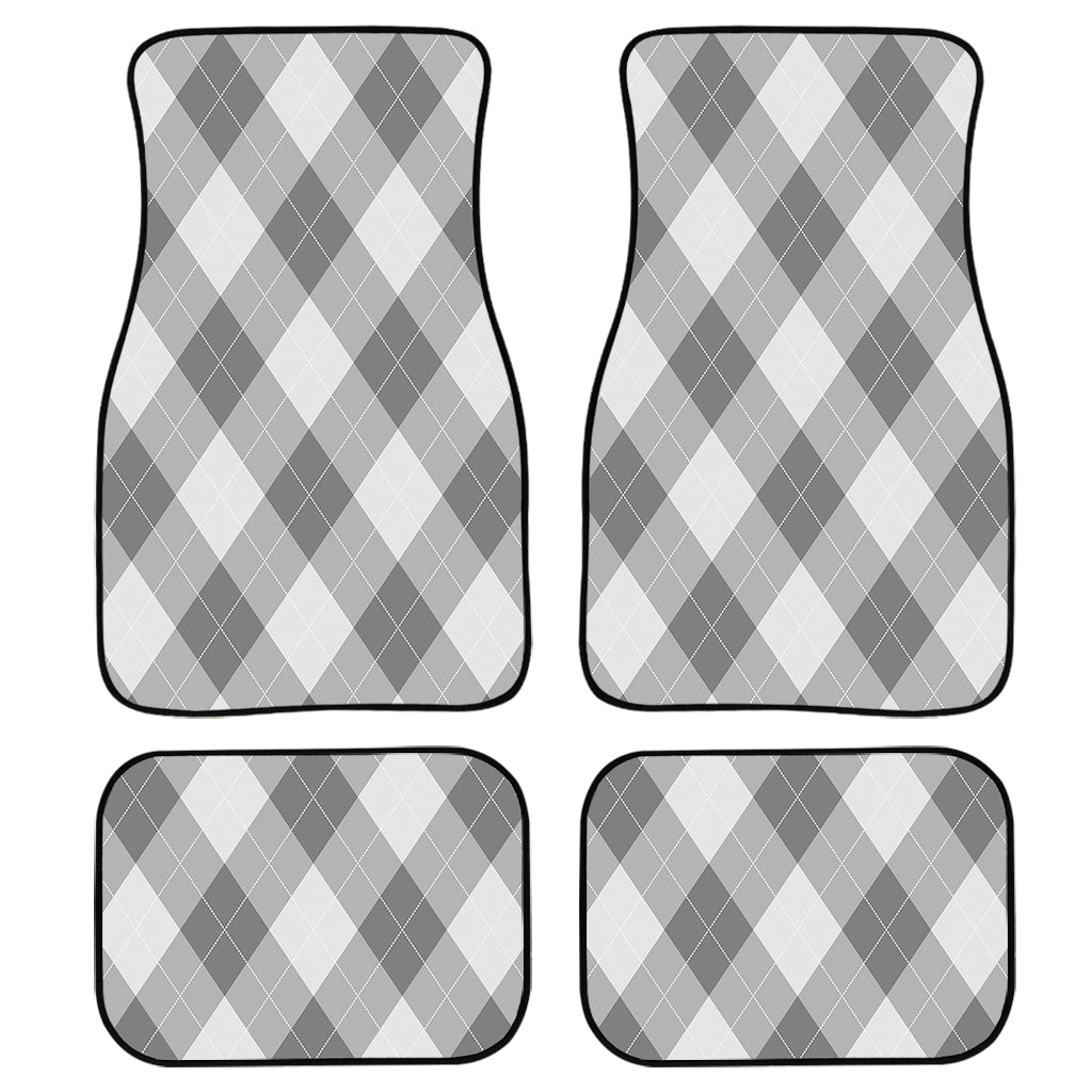 Grey Argyle Pattern Print Front And Back Car Floor Mats, Front Car Mat