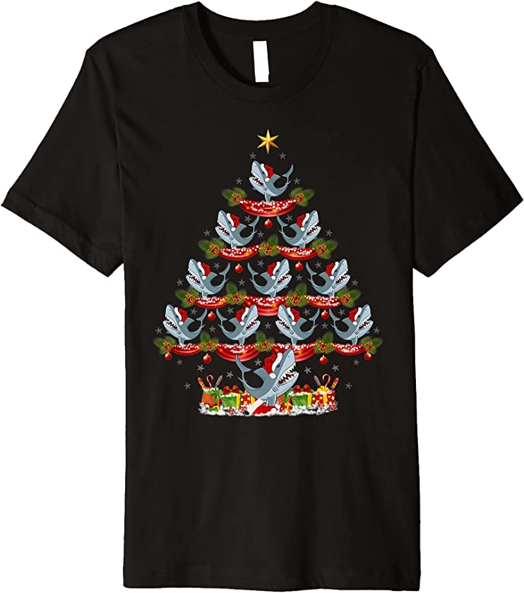 Xmas Holiday Santa Great White Shark Christmas Tree Premium T-Shirt