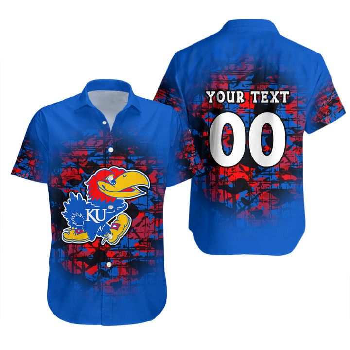 NCCA Kansas Jayhawks Custom Text Number Blue Red Hawaiian Shirt