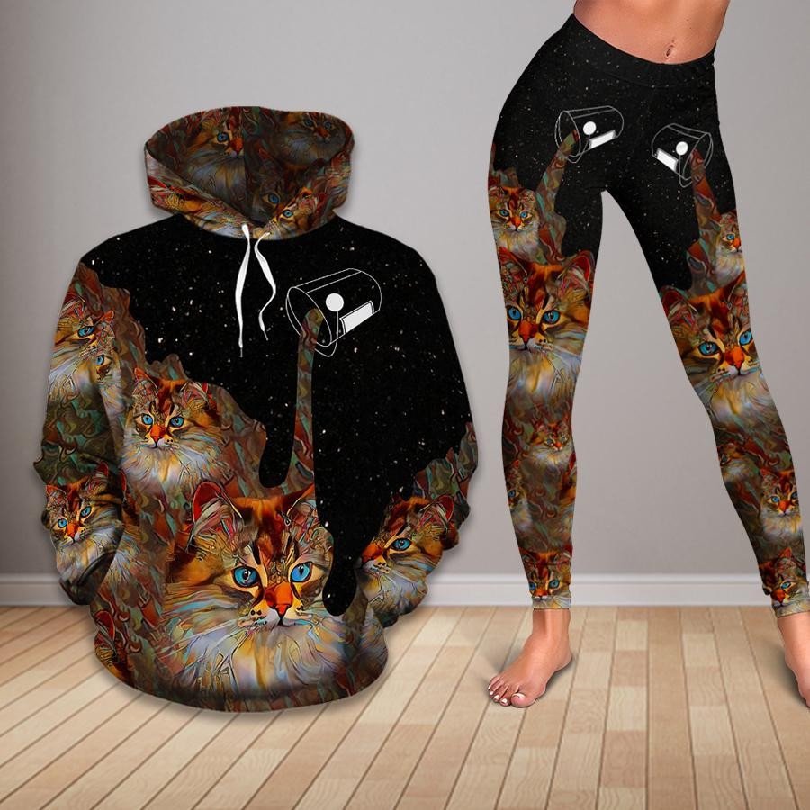 Cat Galaxy Night 3D Hoodie Legging Set Combo
