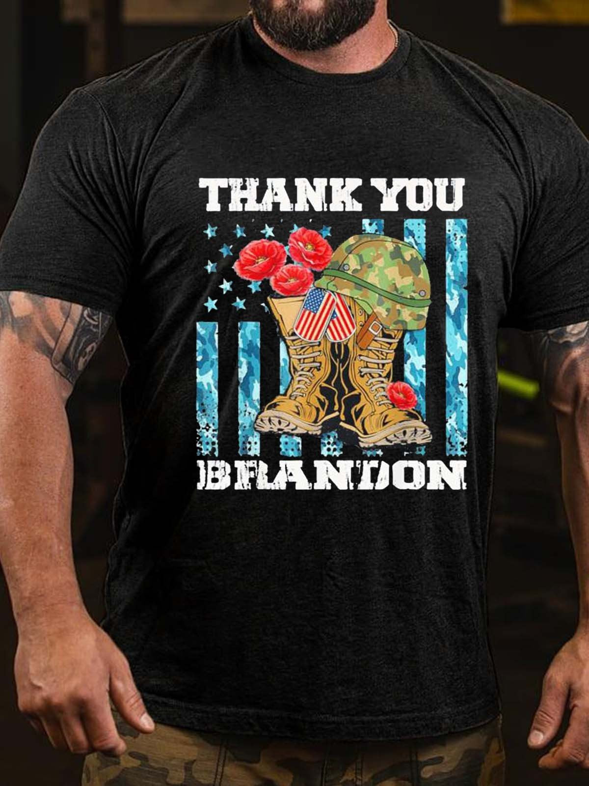 Men’S Thank You Brandon Veterans Combat Boots Poppy Flower T-Shirt