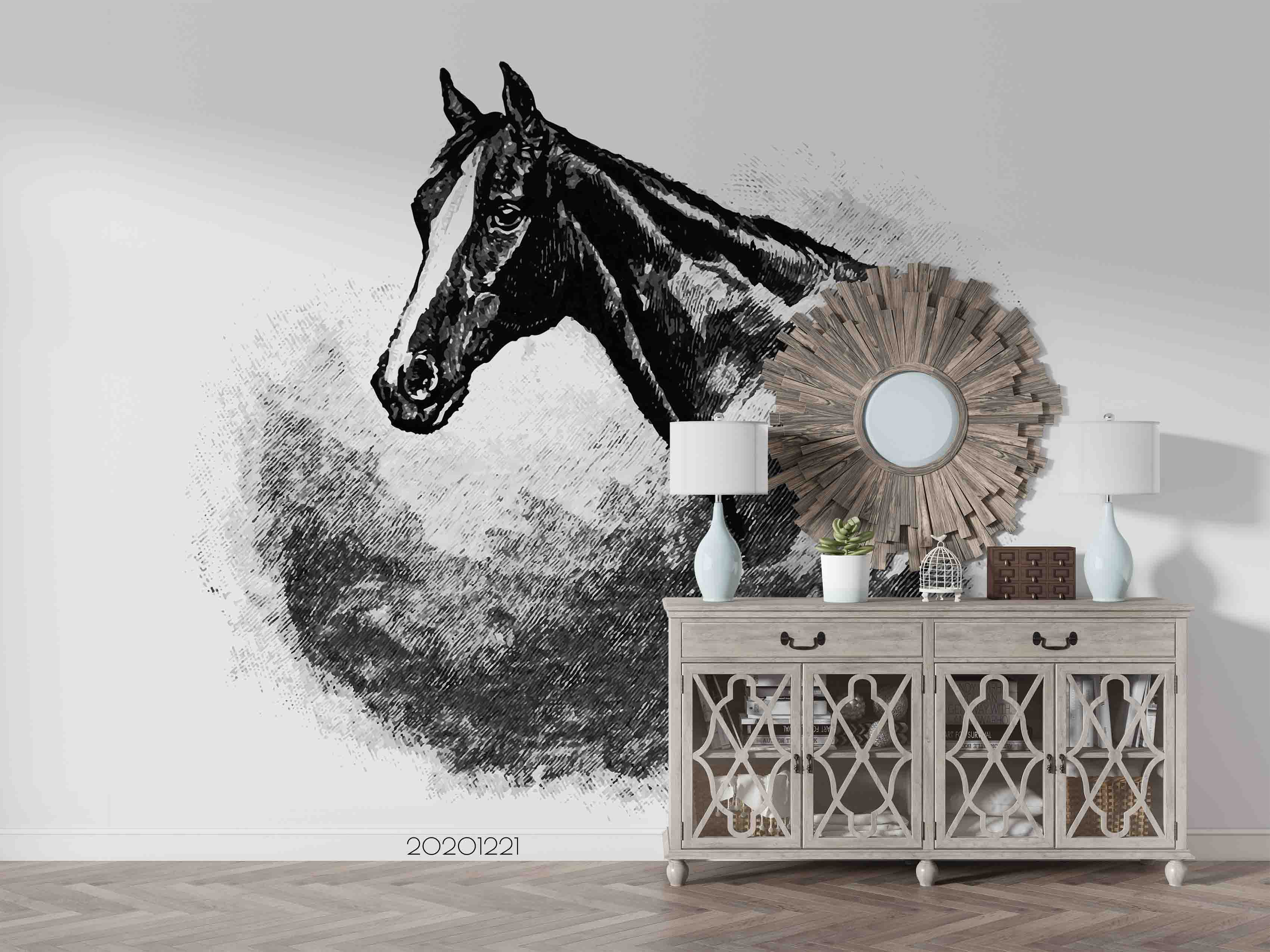 3D Retro Animal Horse Head Wall Mural Wallpaper Lqh 76