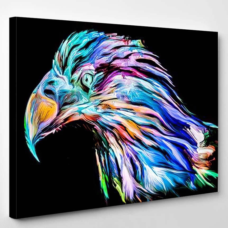 Animal Paint Series Eagle Portrait Multicolor – Eagle Animals Canvas Print