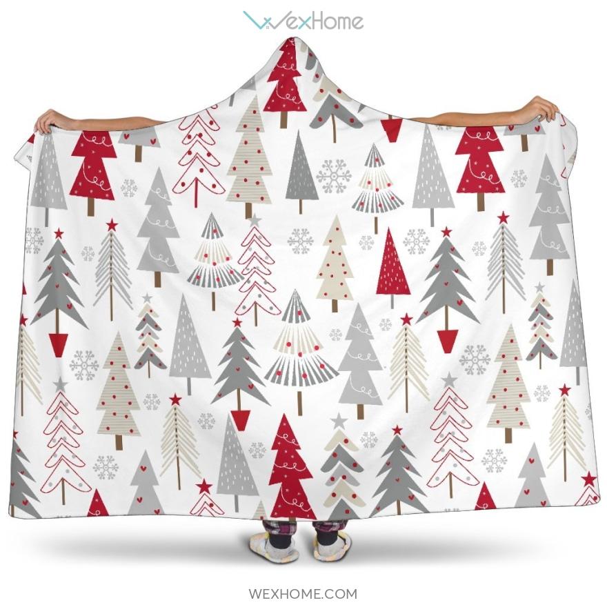 Cute Christmas Tree Pattern Hooded Blanket