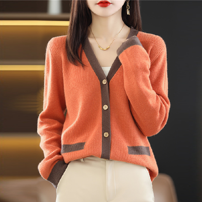 Autumn New Patchwork Cardigans Women V-neck Soft Sweaters Simple Young Female Vintage Elegant All-match Fashion Baggy Knitwear alx