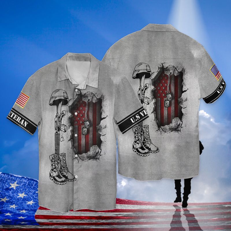 Army Veteran Honor Grey 3D Full Print Hawaiian Shirt