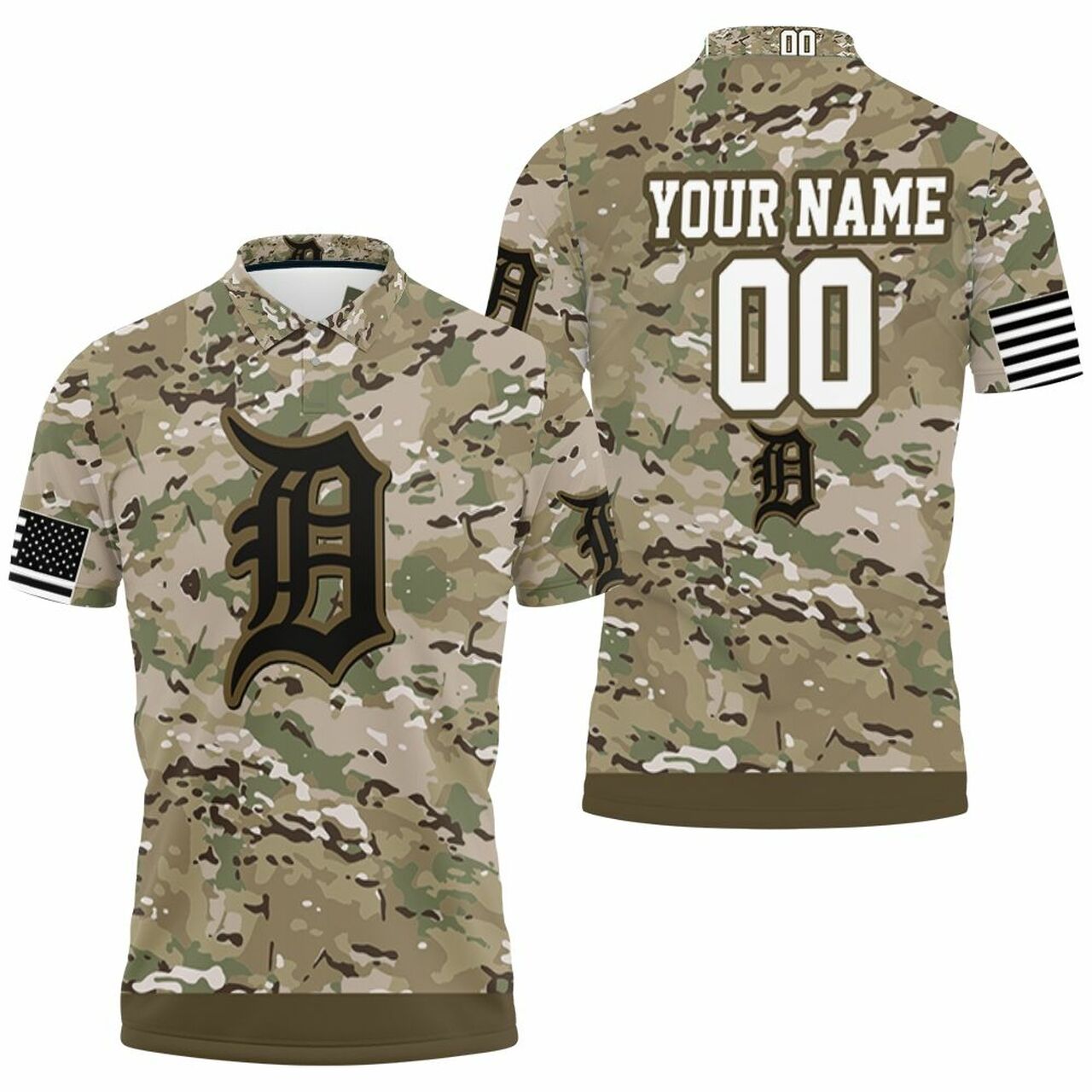 Detroit Tigers Camouflage Veteran 3D Personalized Polo Shirt Model A6158