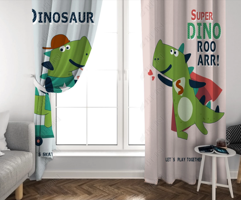 3D Hand Drawn Cartoon Dinosaur Pattern Curtains And Drapes Lqh 275