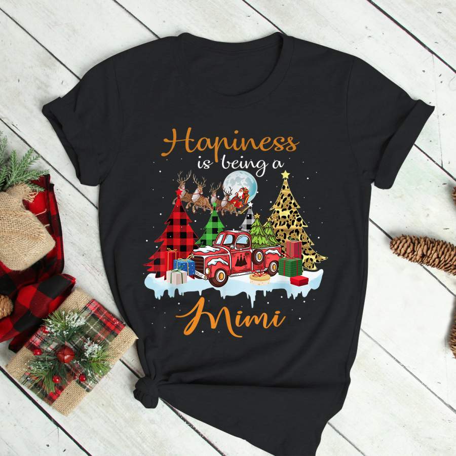 Happiness Is Being A Mimi Christmas Tree Plaid Truck Grandma T-Shirt