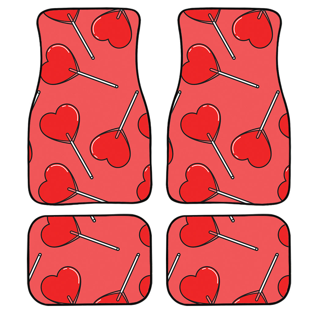 Red Heart Lollipop Pattern Print Front And Back Car Floor Mats, Front Car Mat