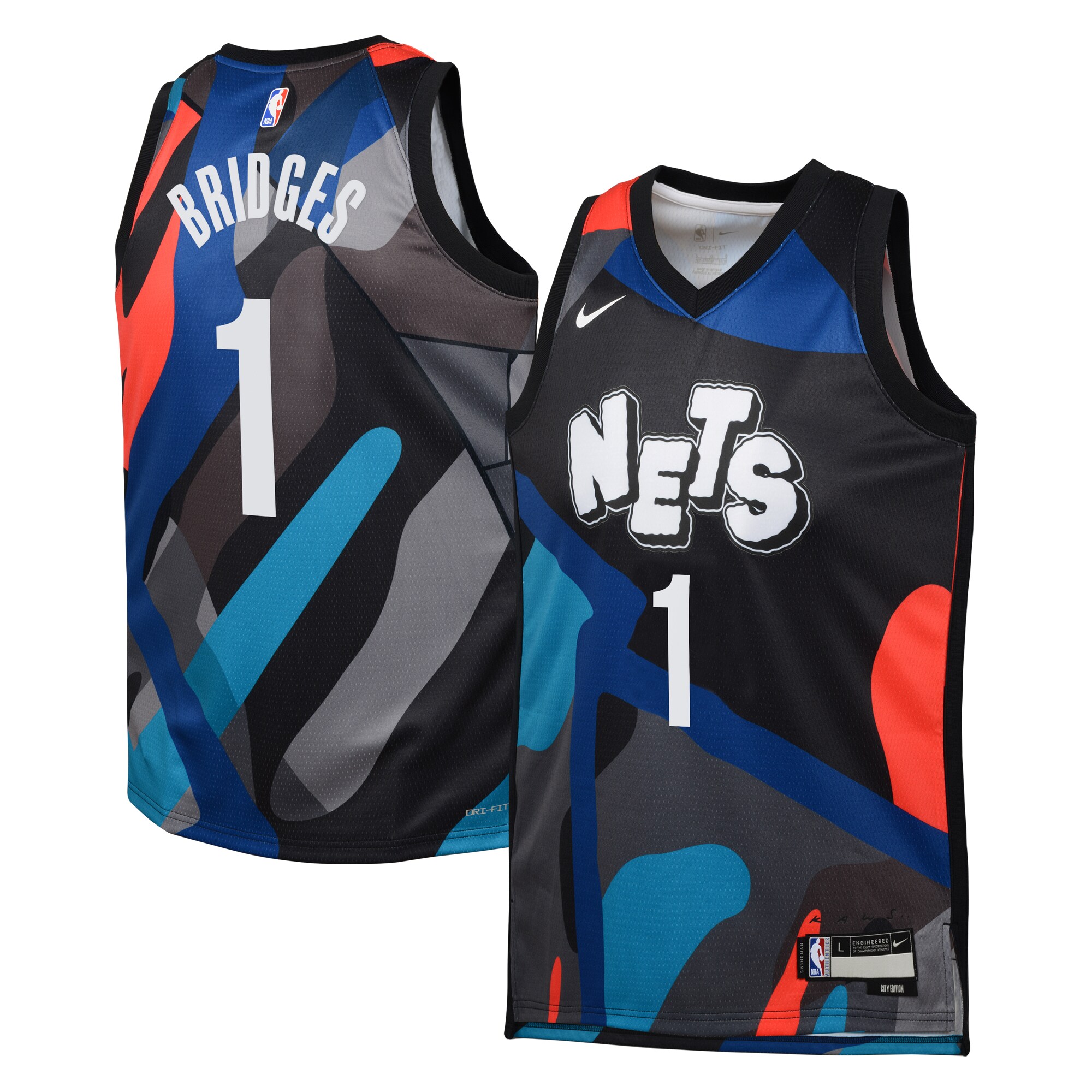 Brooklyn Nets City Edition Swingman Jersey 23 – Black – Mikal Bridges – Youth