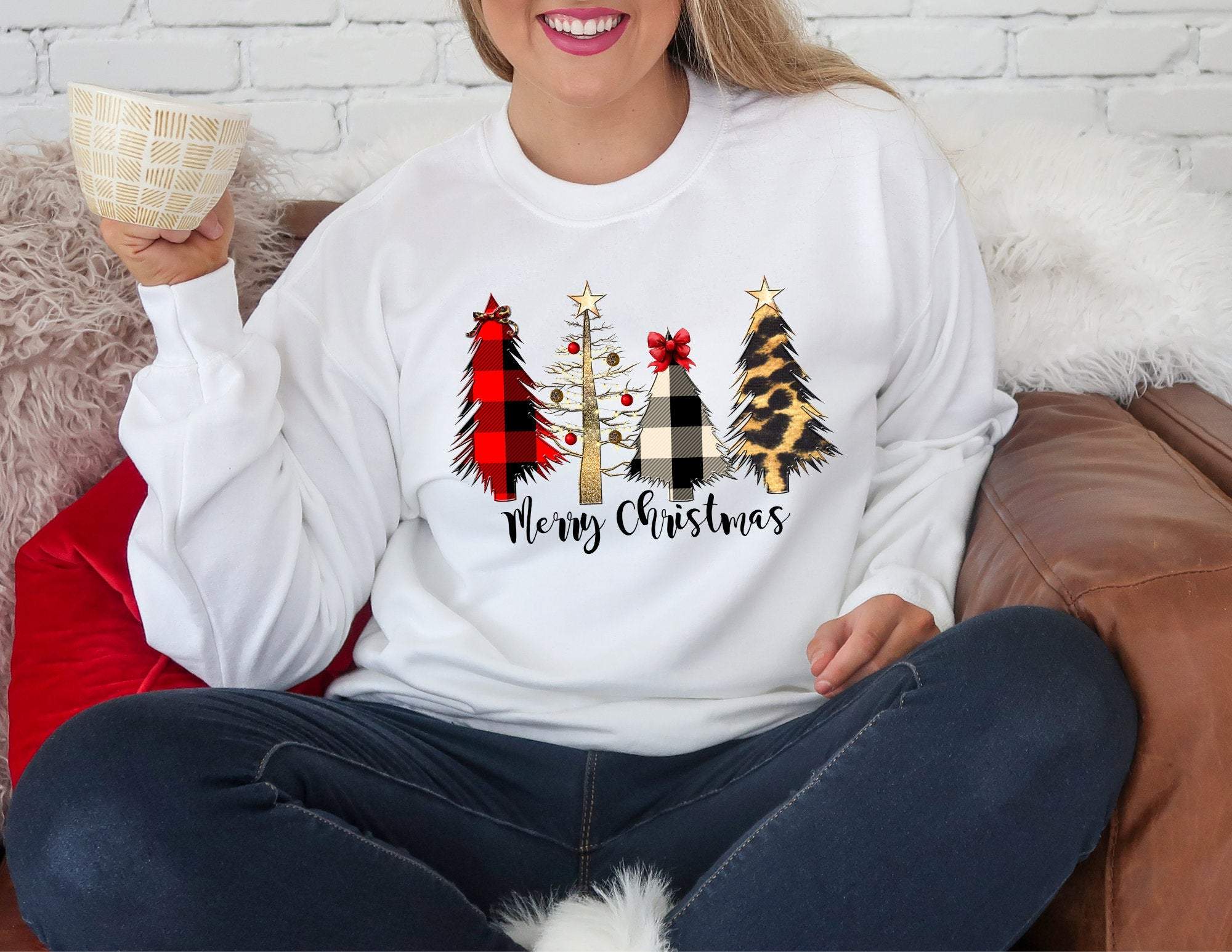 Merry Christmas Sweatshirt With Trees, Christmas Sweatshirt, Christmas Tree Sweater, Funny Christmas Sweater, Christmas Gift T-Shirt Hoodie All Color Size S-5Xl