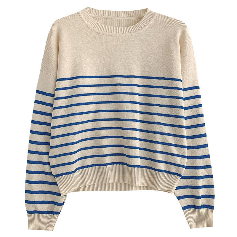 Striped Pullovers Women Design Panelled Long Sleeve Tops Casual All-match O-neck Loose-fit Knitted Sweaters Student Korean Style alx