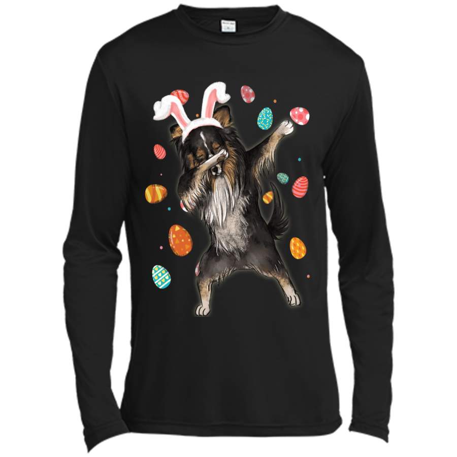 Dabbing Shetland Sheepdog With Easter Bunny Ears Shirt Long Sleeve Moisture Absorbing Shirt