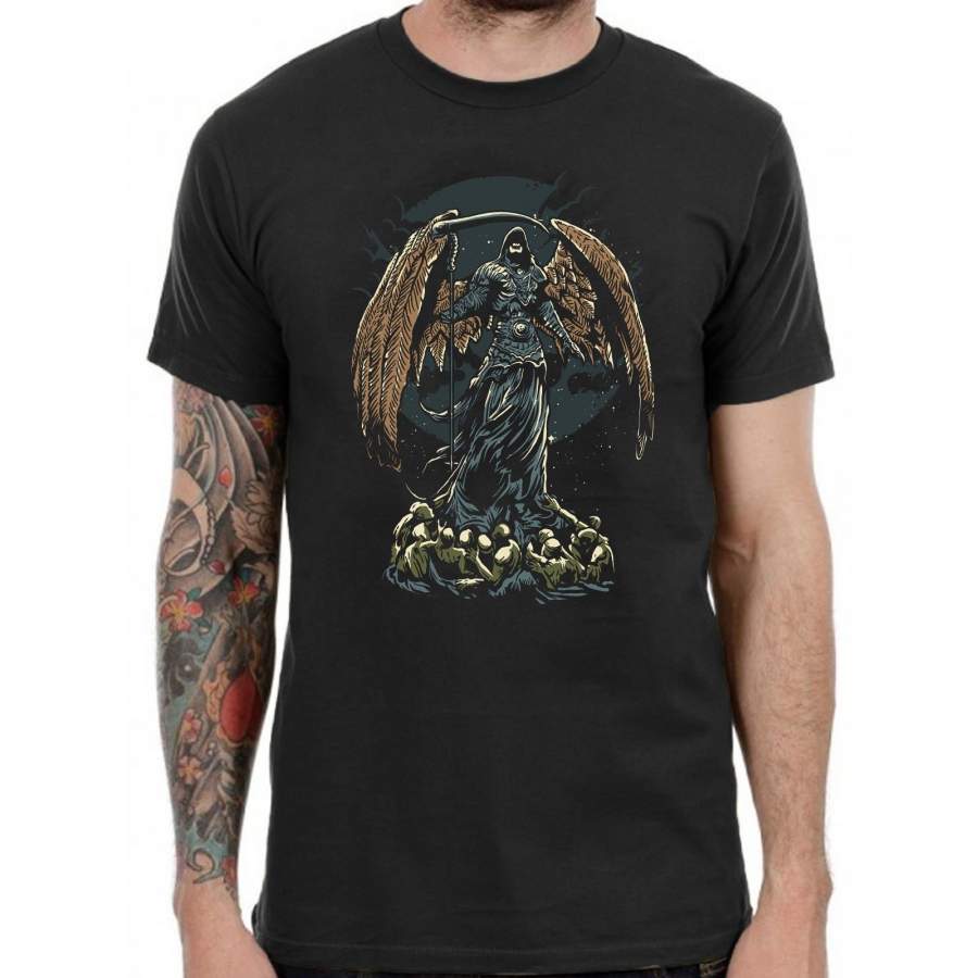 Dark Angel T Shirt Grim Reaper Punk Gamer Anime Tee Tattoo Gothic Demon ...