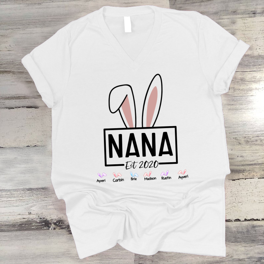 Bunny Nana Est Custom Name V-Neck