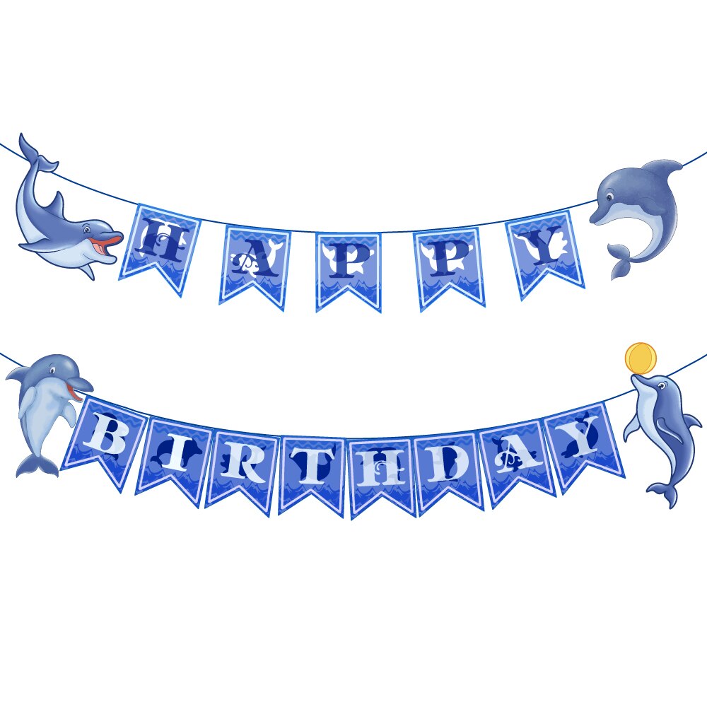 BA256 Underwater World Blue Sea Shark Cartoon Dolphin Theme Happy Birthday Party Decoration Baby Shower Kids alx