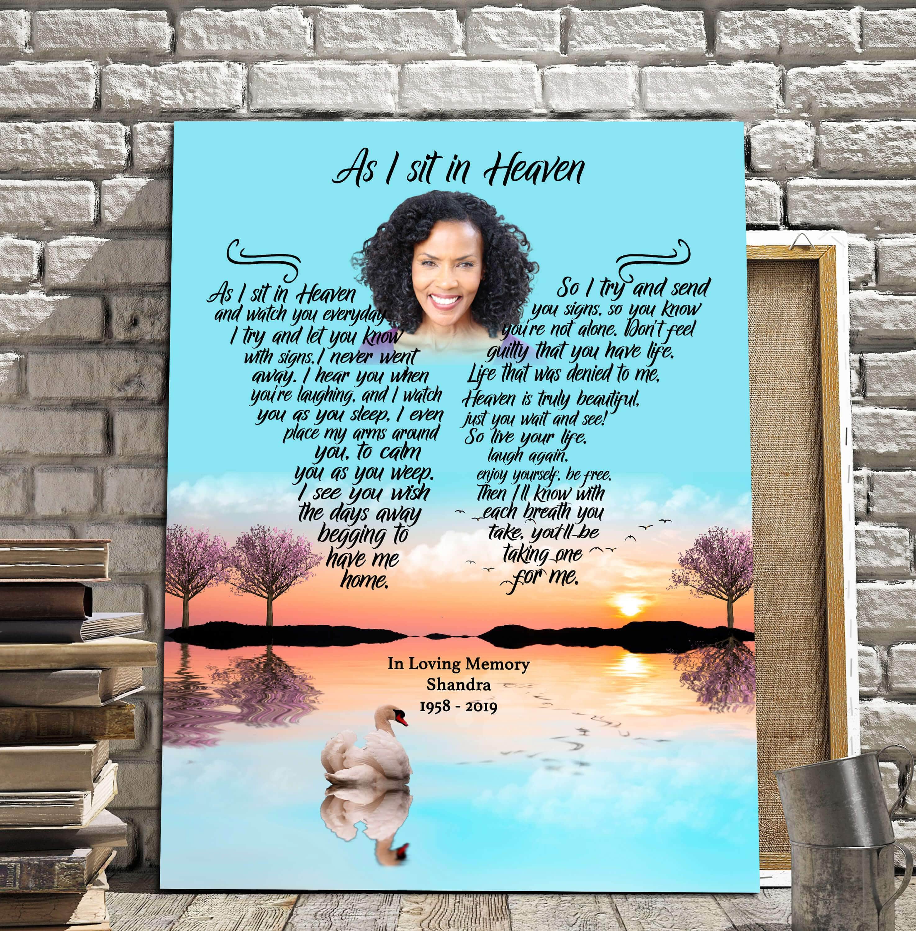 As I Sit In Heaven Bay Bliss Background, Personalized Photo Memorial Poster Canvas, Gif For Family Gift Warm Home Decor Wall Art Visual Art