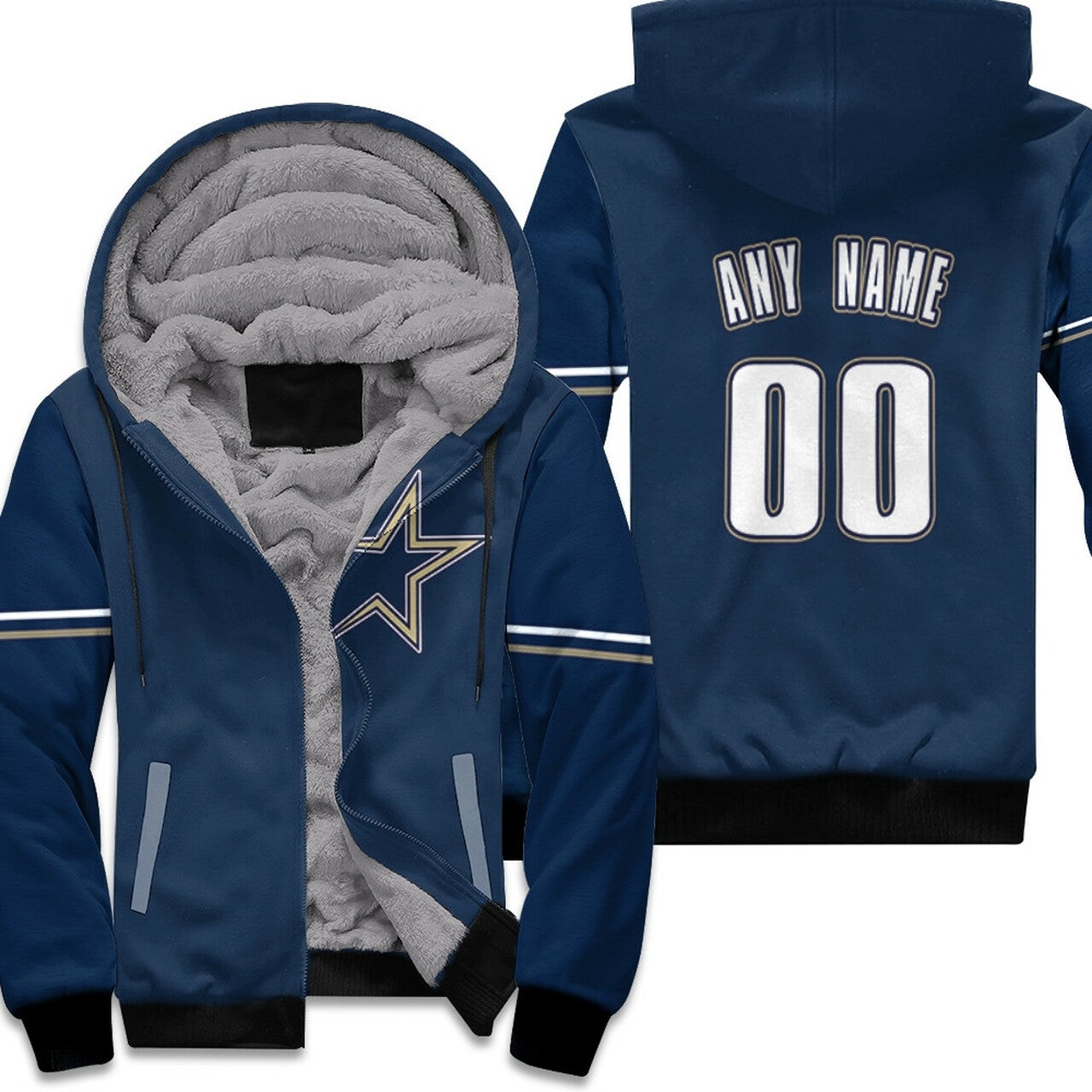 Houston Astros Navy Jersey Style Custom Name Fleece Zip Hoodie All Over Print | Unisex | Adult | Fn1012