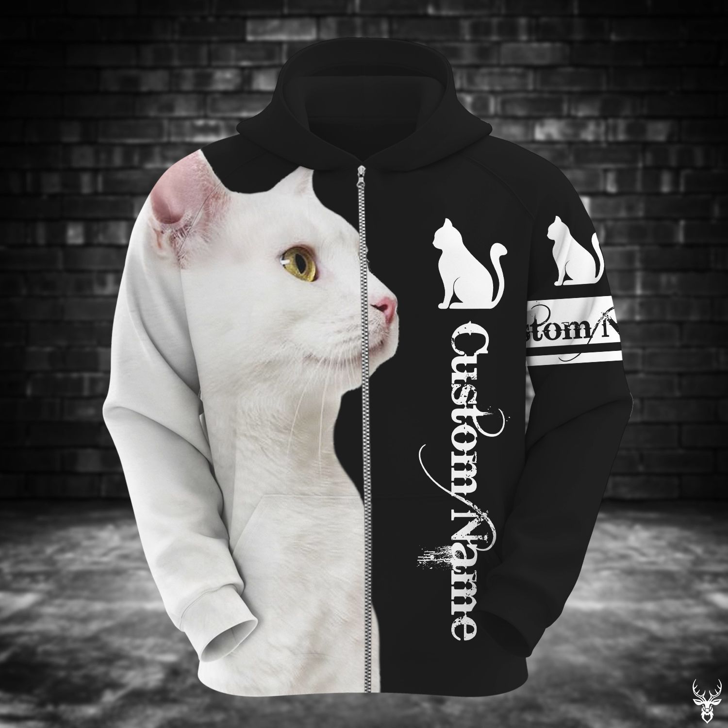 WHITE CAT CUSTOM NAME HOODIE NXD032009F03NJ