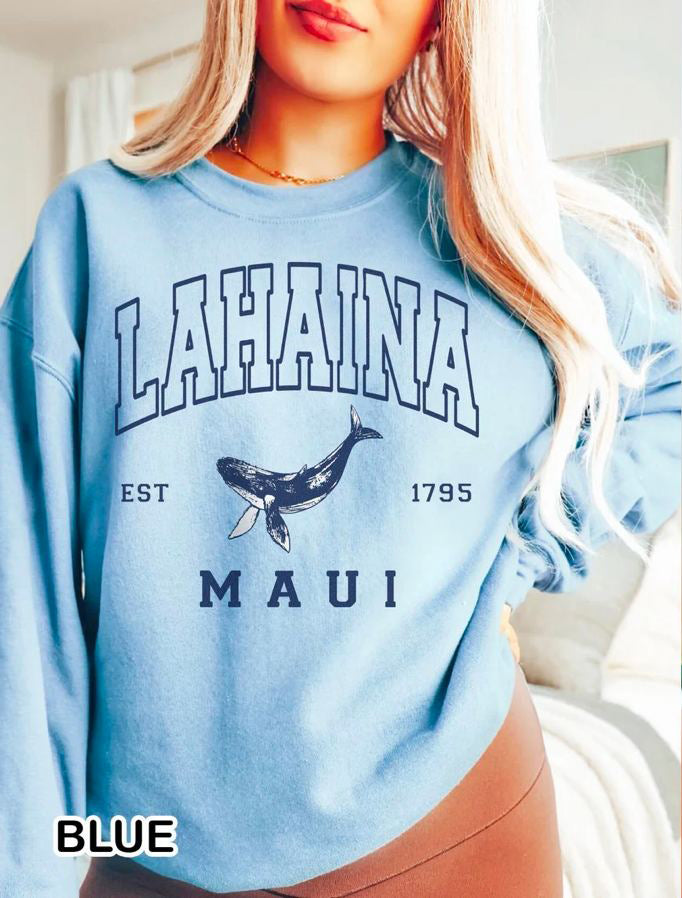 Lahaina Collegiate Sweatshirt, Maui Hawaii Strong Letterman Sweatshirt Lahaina Whale Watching Sweatshirt Hawaii Vacation Trip Bachelorette Crewneck Sweatshirt Sws1776