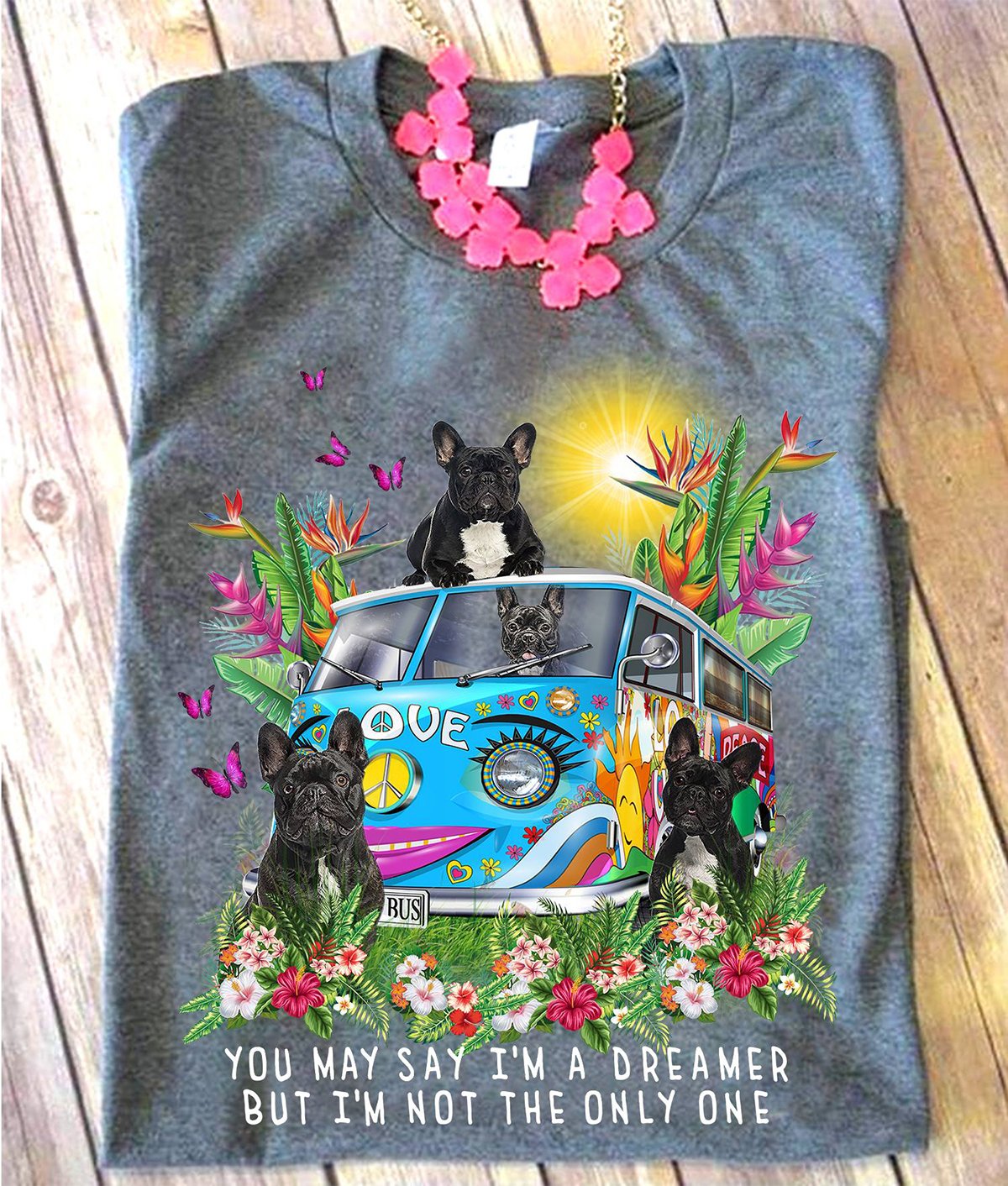 Unisex Shirt Gray French Bulldog Hippie