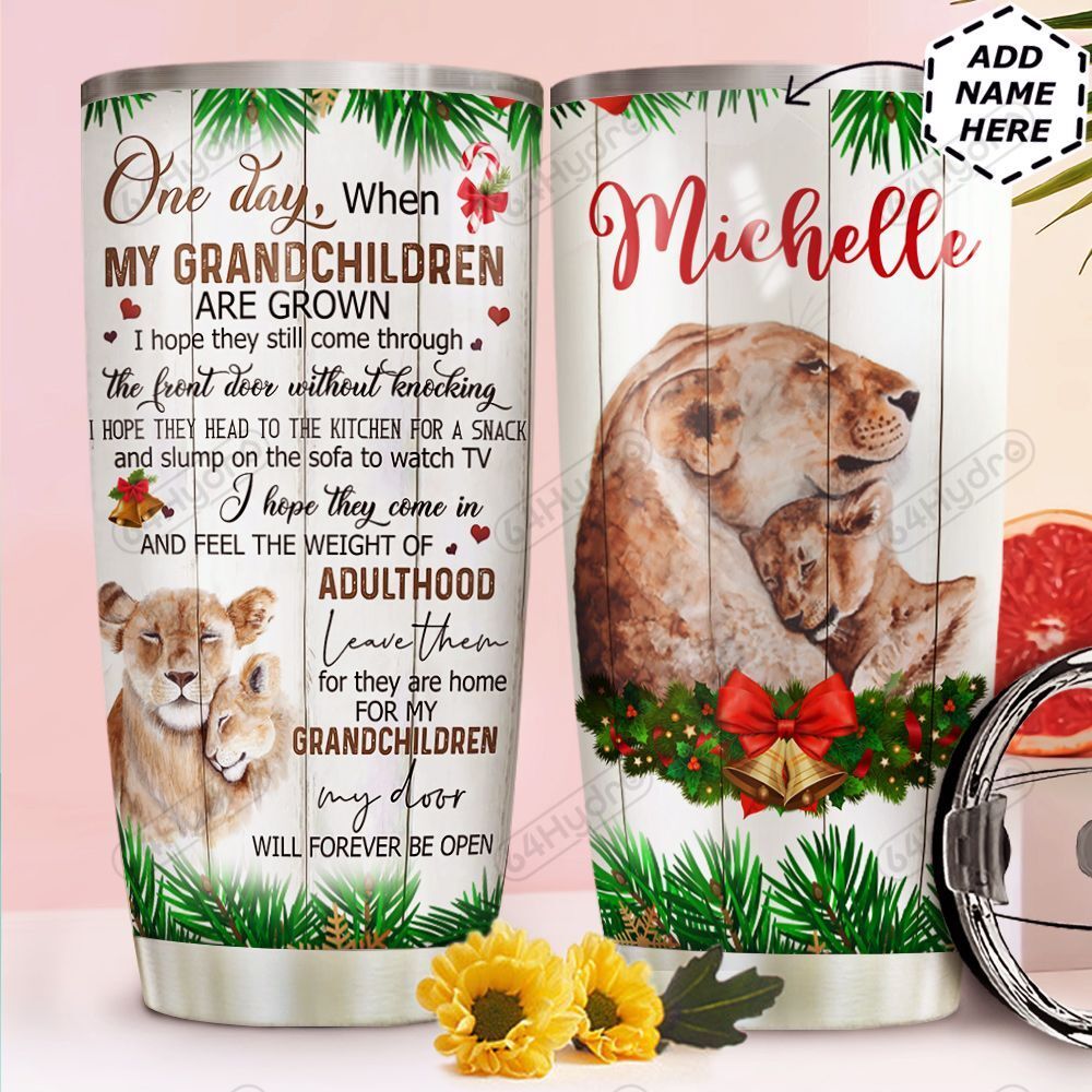 To Lion Grandchild Personalized Stainless Steel Stainless Steel Tumbler Customize Name, Text, Number Dmews