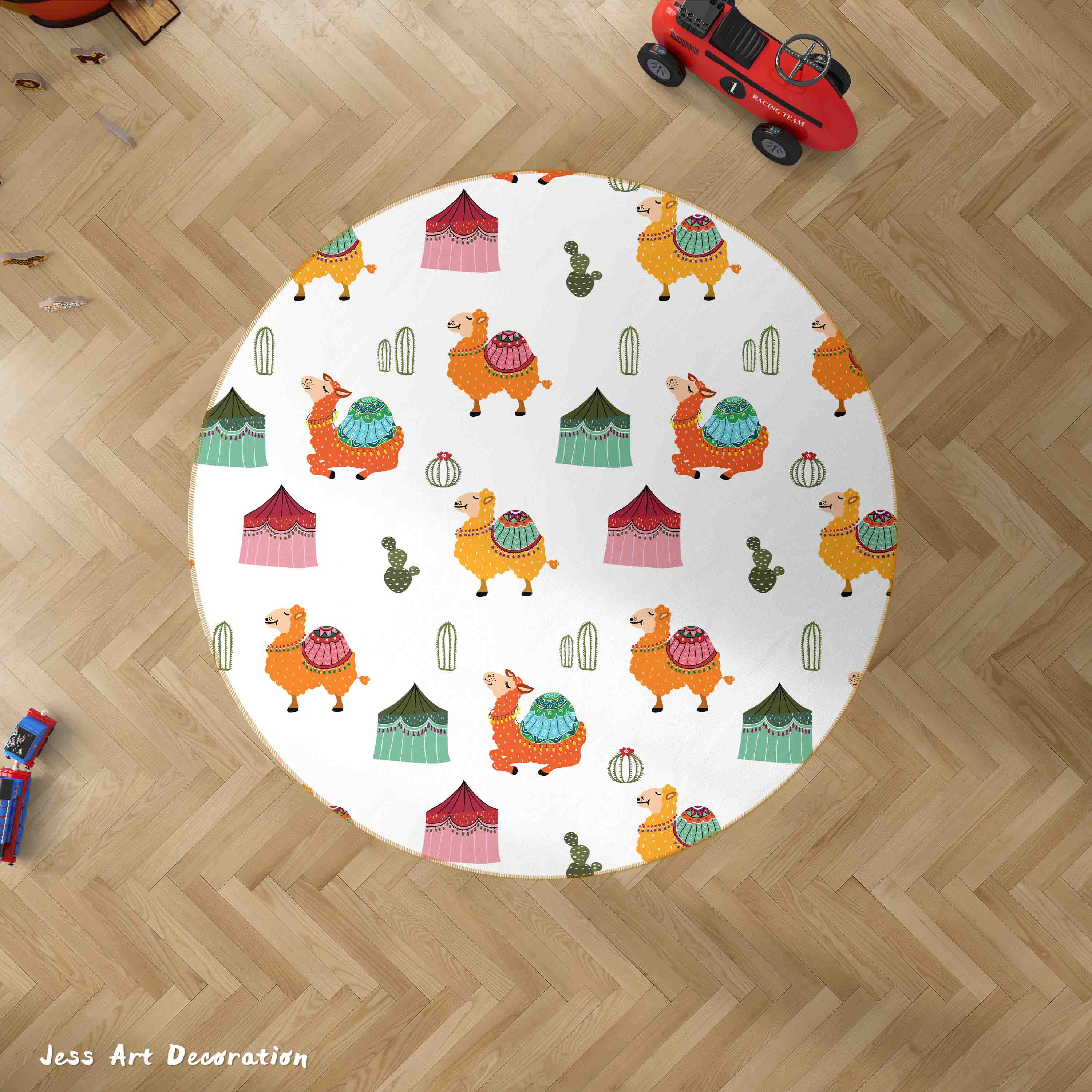 3D Cartoon Animal Alpaca Kids Non-Slip Round Rug Mat 73