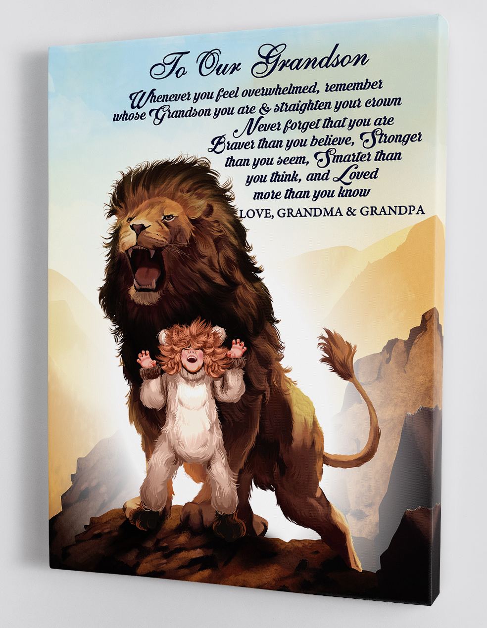 To My Grandson Whenever You Feel Over Whelmed Lion Multicolor Gift For Grandson From Grandma Vertical Canvas