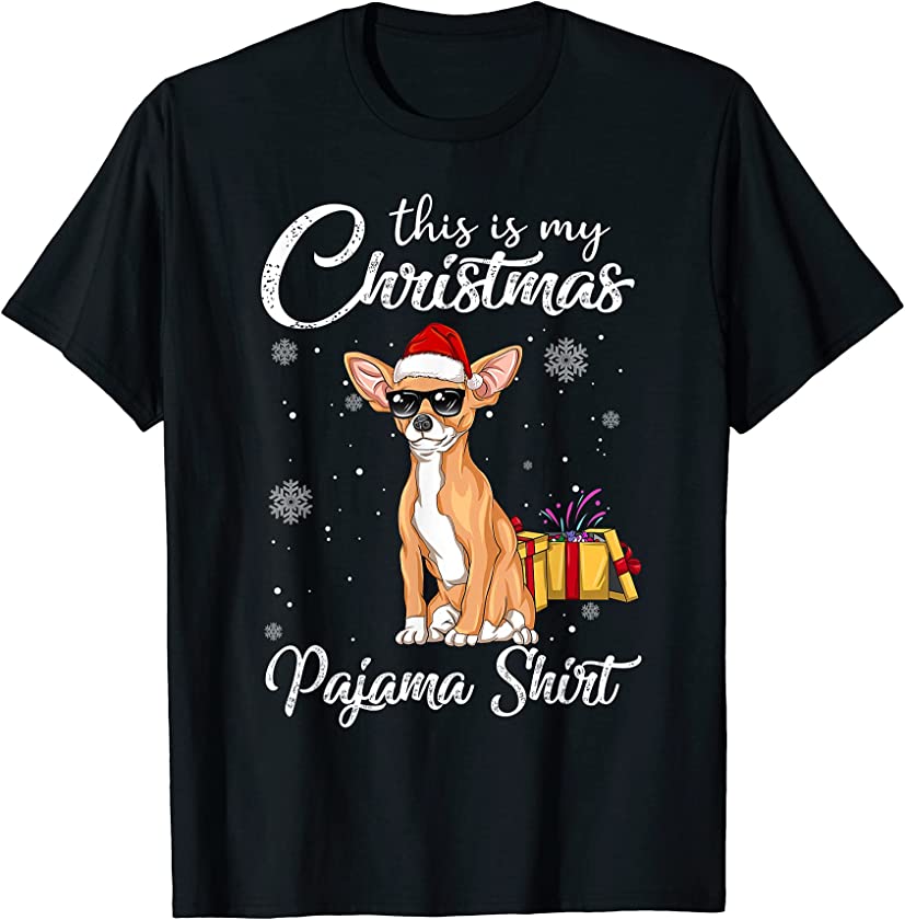 Cute Chihuahua Puppy Wearing Christmas Hat Holiday T-Shirt