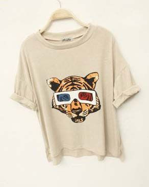 Beige Eyewear Tiger Head Print Shirt