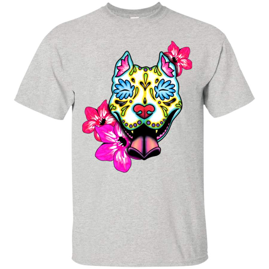 AGR Slobbering Pit Bull – Day of the Dead Pitbull Sugar Skull Dog T-Shirt & Hoodie