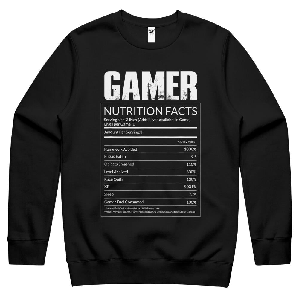 Nutritional Facts Shirt, Gamer Nutrition Facts Shirt, Gamer Nutritional Facts Cool And Funny Video Game Crewneck Sweatshirt